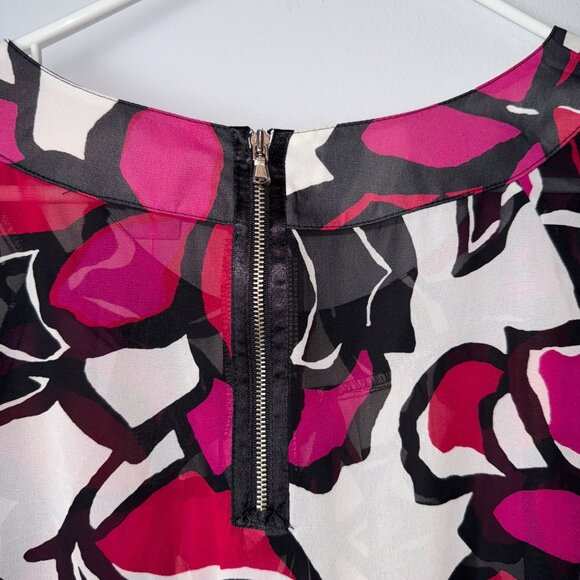 NWT Worthington Womens Large Sheer Floral Blouse Pink Red Black White - Picture 9 of 9